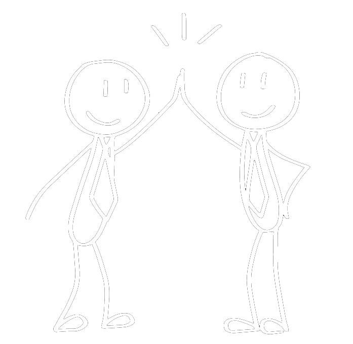 Cartoon two stick men doing high five